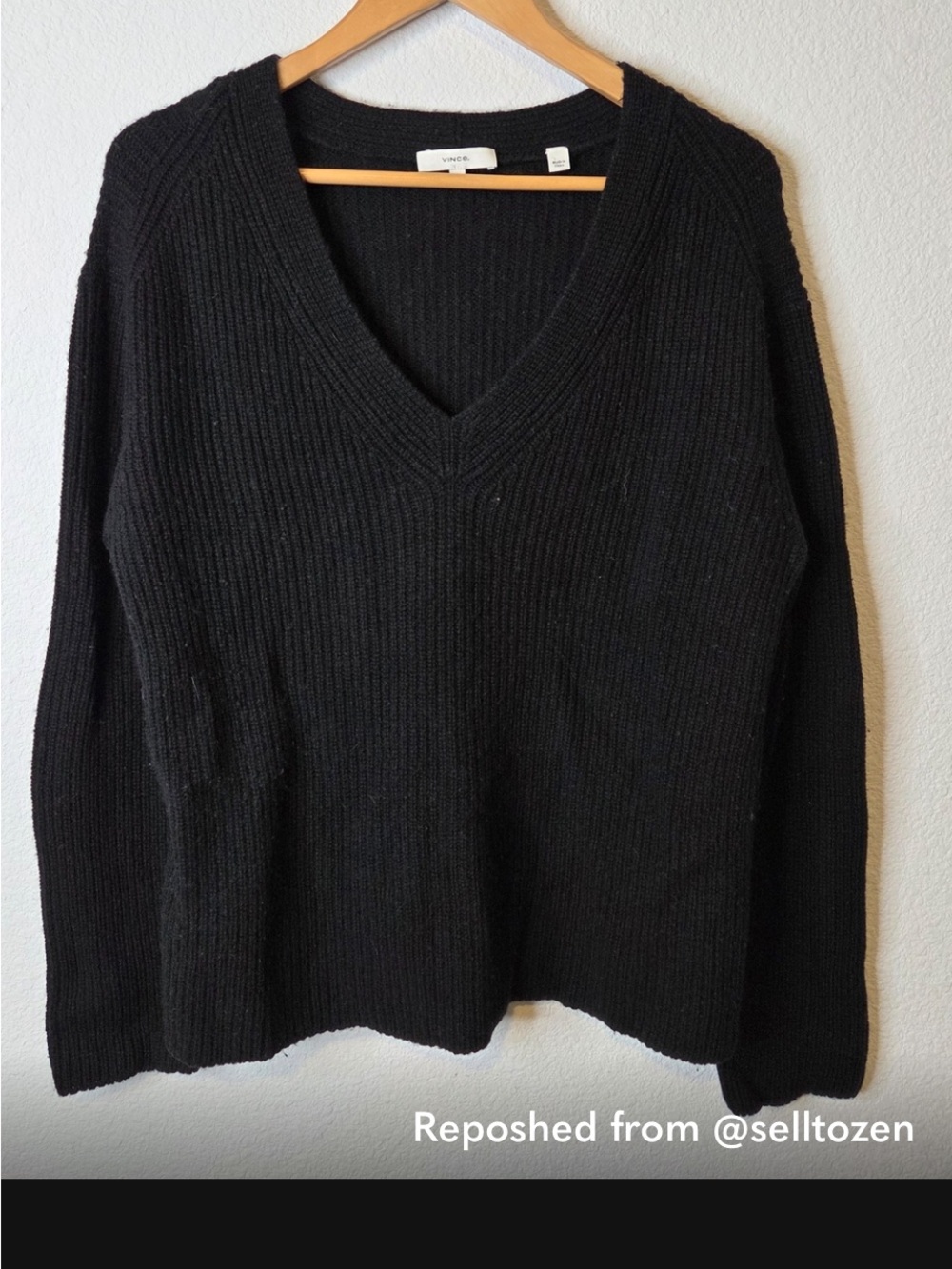 Vince Black Ribbed V-Neck Sweater